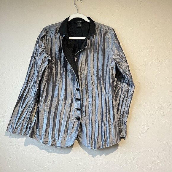Y2K Silver Metallic Pleated Blazer Jacket News Years Boho Festival Party Indie S - Picture 1 of 11